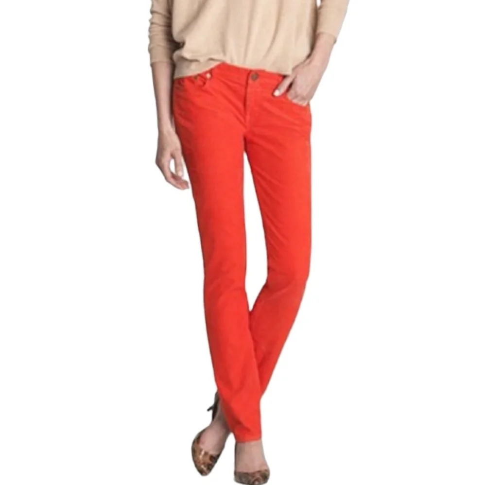 J. Crew Pumpkin Orange City Fit Matchstick Straight Corduroy Pants Size 26R